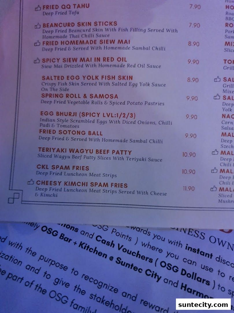 Menu page for Cafe OSG - Zichar Tea Room  Wine Bar