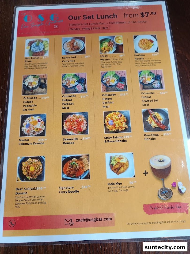 Menu page for Cafe OSG - Zichar Tea Room  Wine Bar