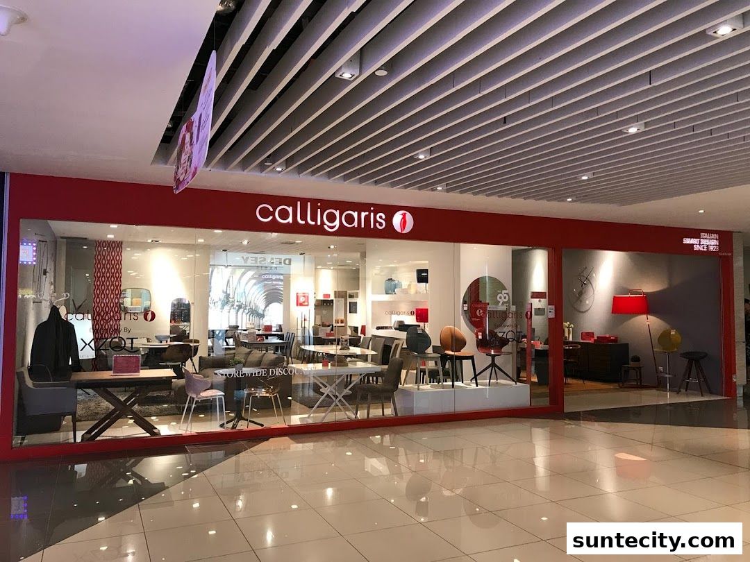 Interior view of a Calligaris furniture store showcasing modern Italian designs.
