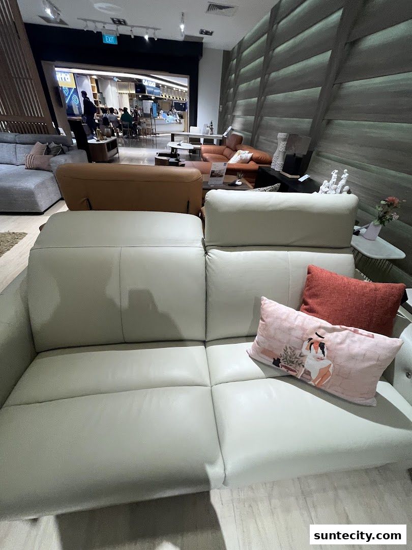 Interior view of a furniture store showcasing various sofas and seating arrangements.