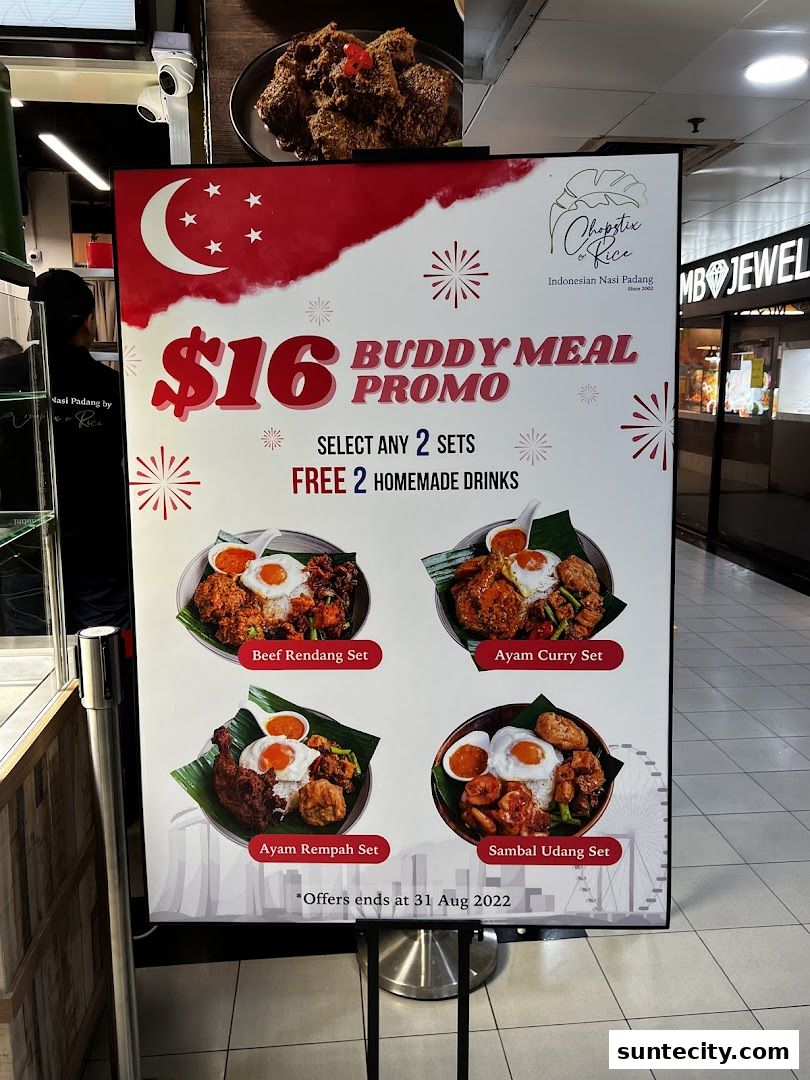 A promotional poster for Chopstix Rice Indonesian Nasi Padang's Buddy Meal Promo.