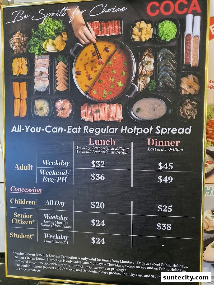 Menu page for COCA  Suntec City Mall