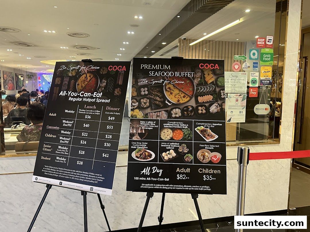 Menu page for COCA  Suntec City Mall