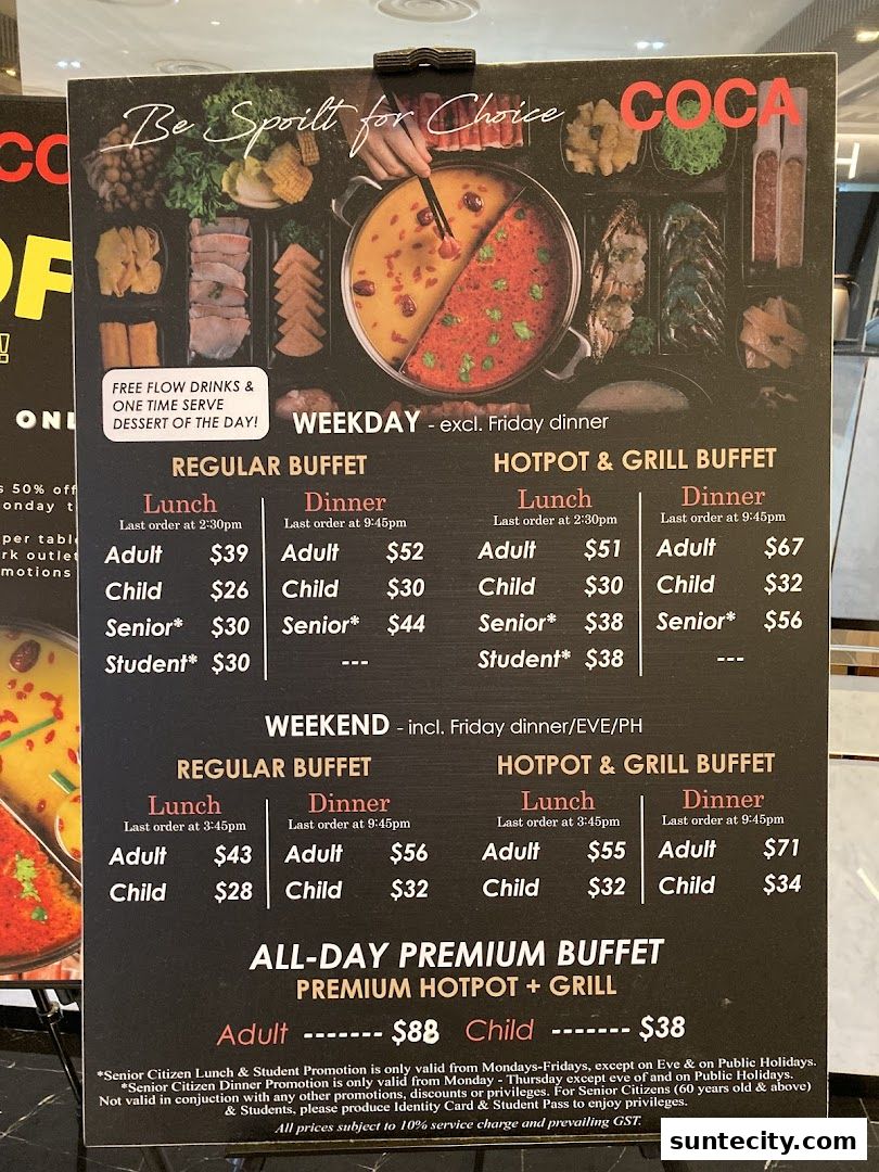Menu page for COCA  Suntec City Mall