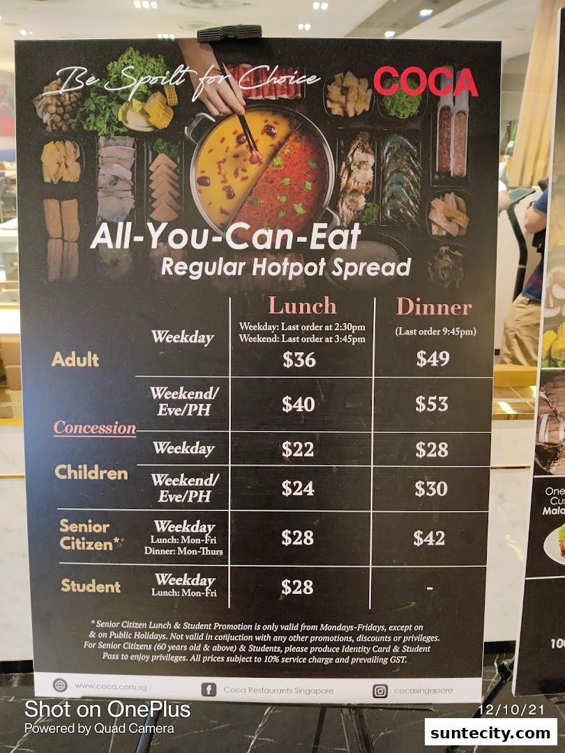 Menu page for COCA  Suntec City Mall