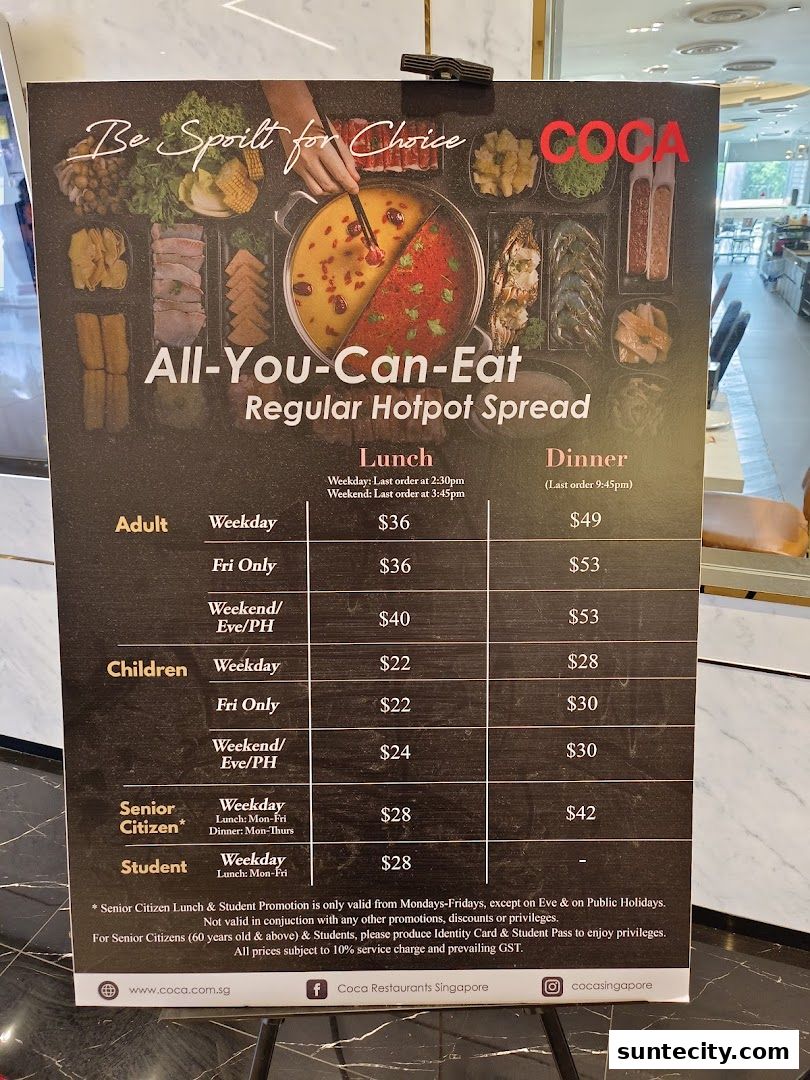 Menu page for COCA  Suntec City Mall