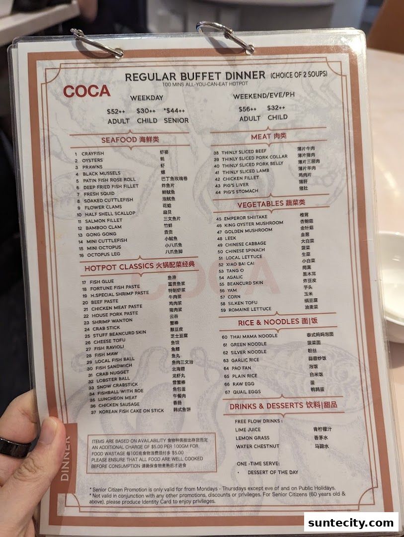 Menu page for COCA  Suntec City Mall