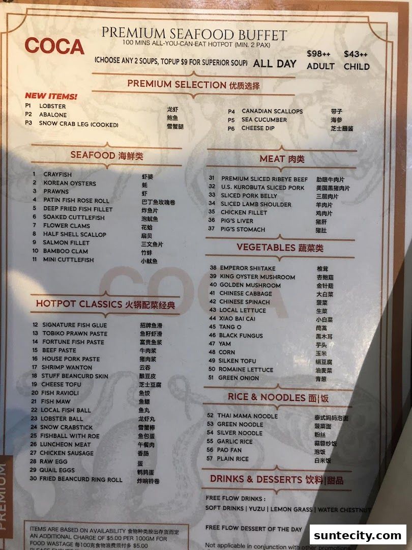 Menu page for COCA  Suntec City Mall