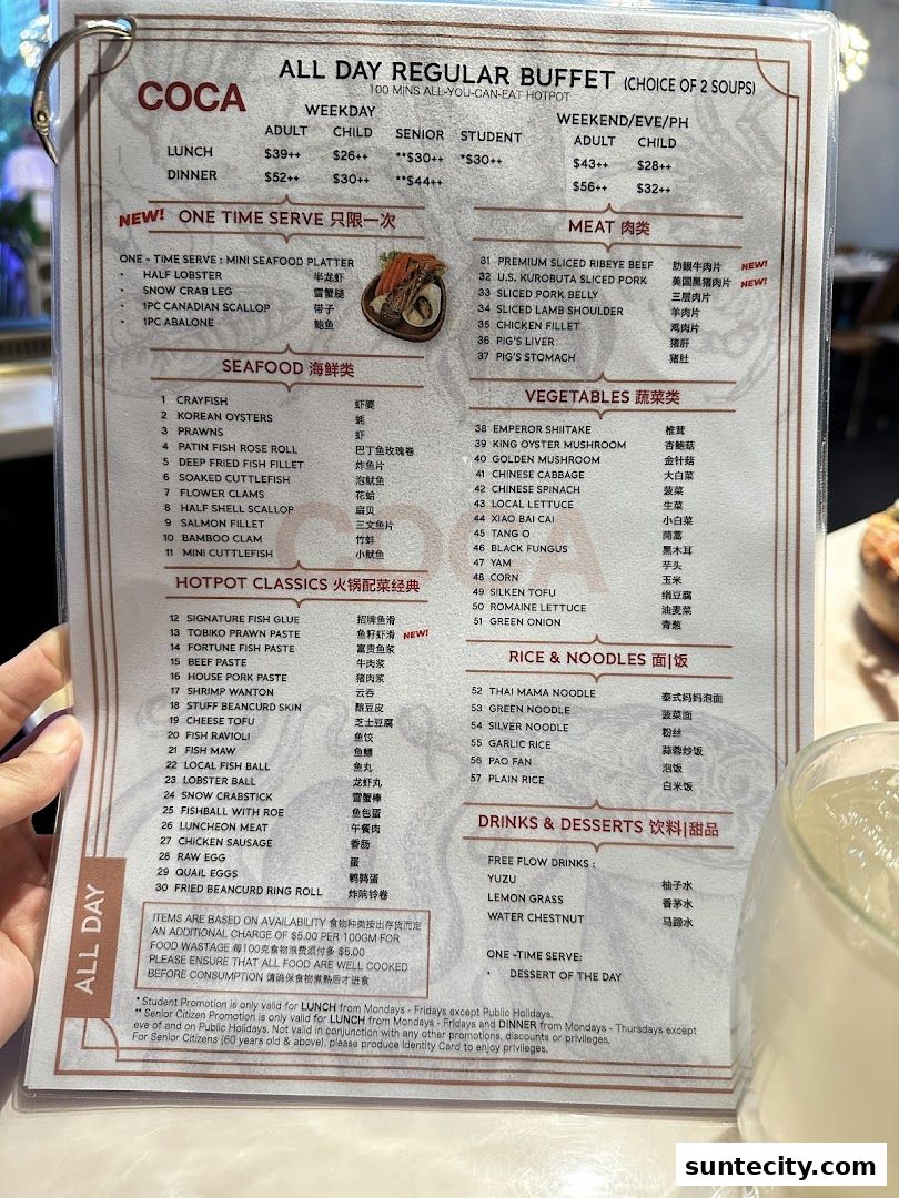 Menu page for COCA  Suntec City Mall