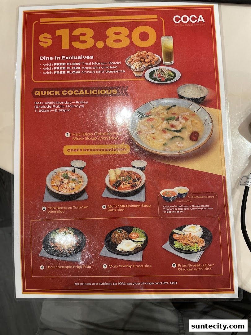 Menu page for COCA  Suntec City Mall