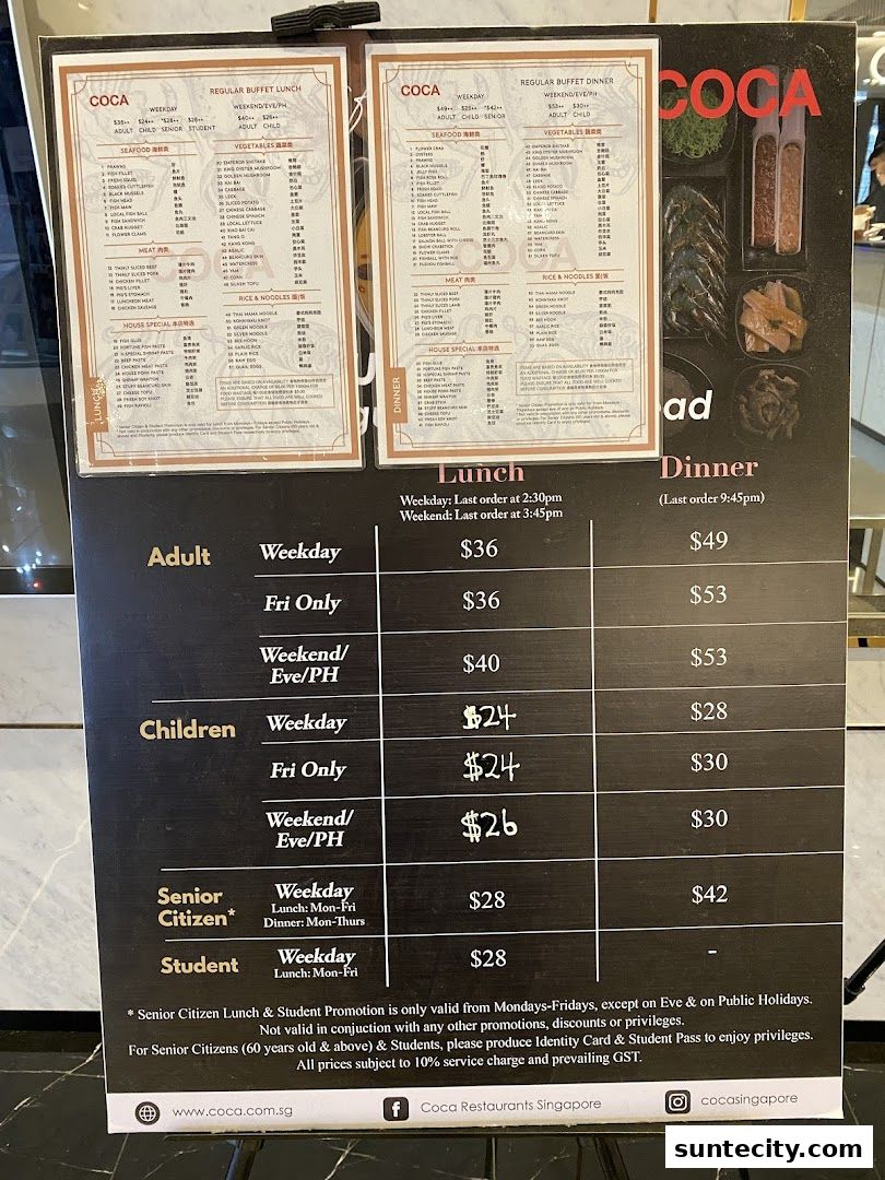 Menu page for COCA  Suntec City Mall