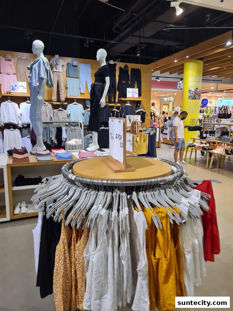 Interior view of a Cotton On store showcasing clothing on mannequins and racks.