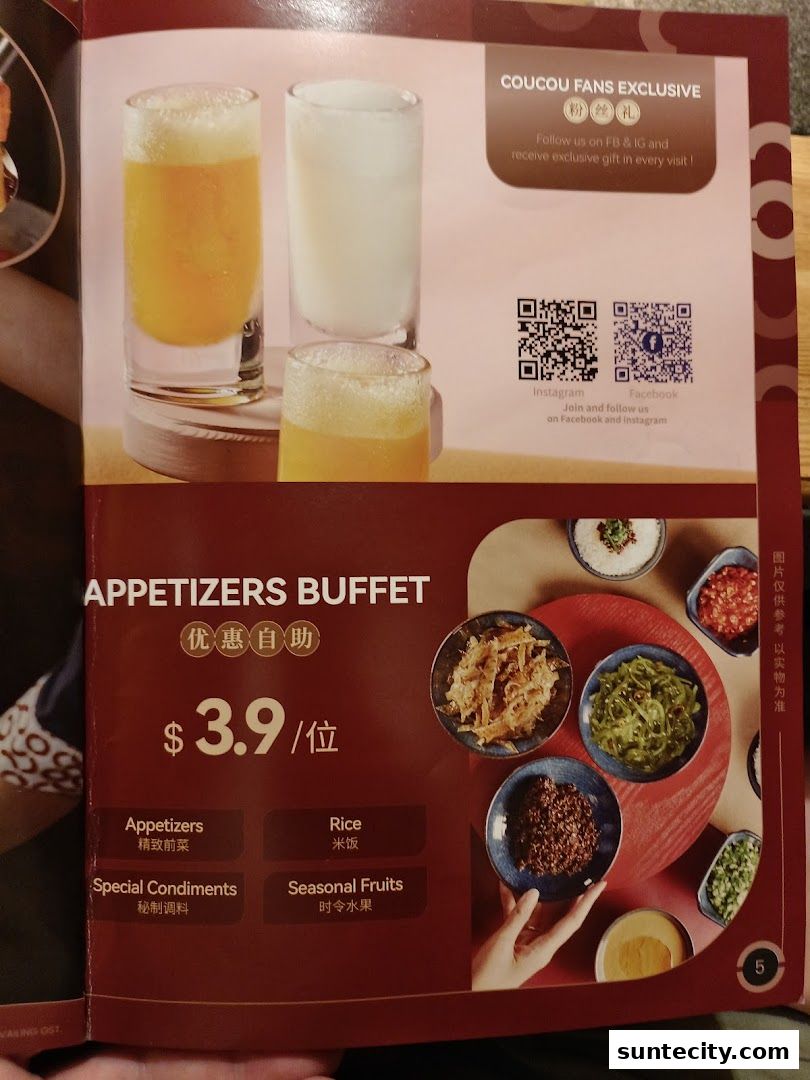 Menu page for Coucou HotpotBrew Tea Suntec City