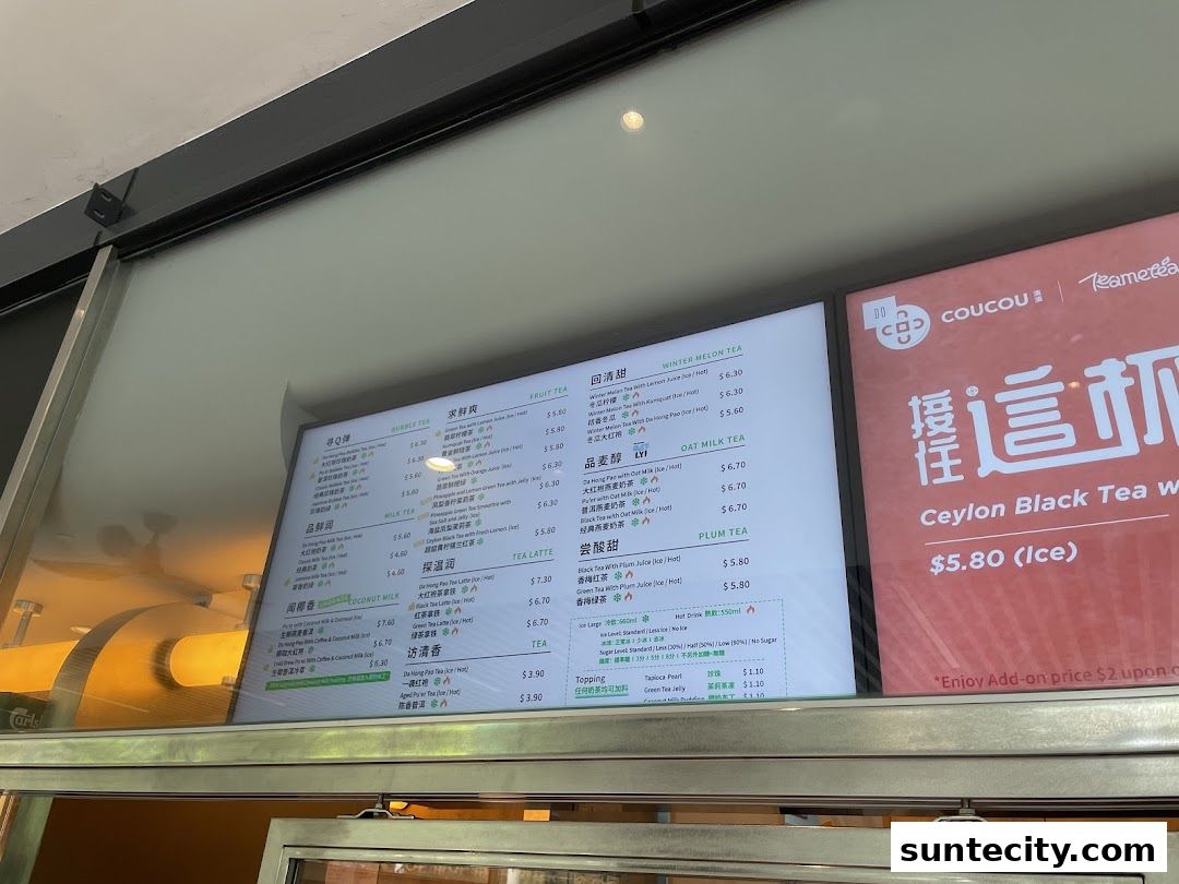 Menu page for Coucou HotpotBrew Tea Suntec City