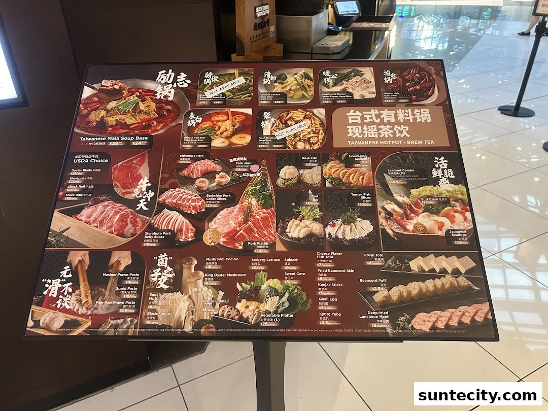 Menu page for Coucou HotpotBrew Tea Suntec City