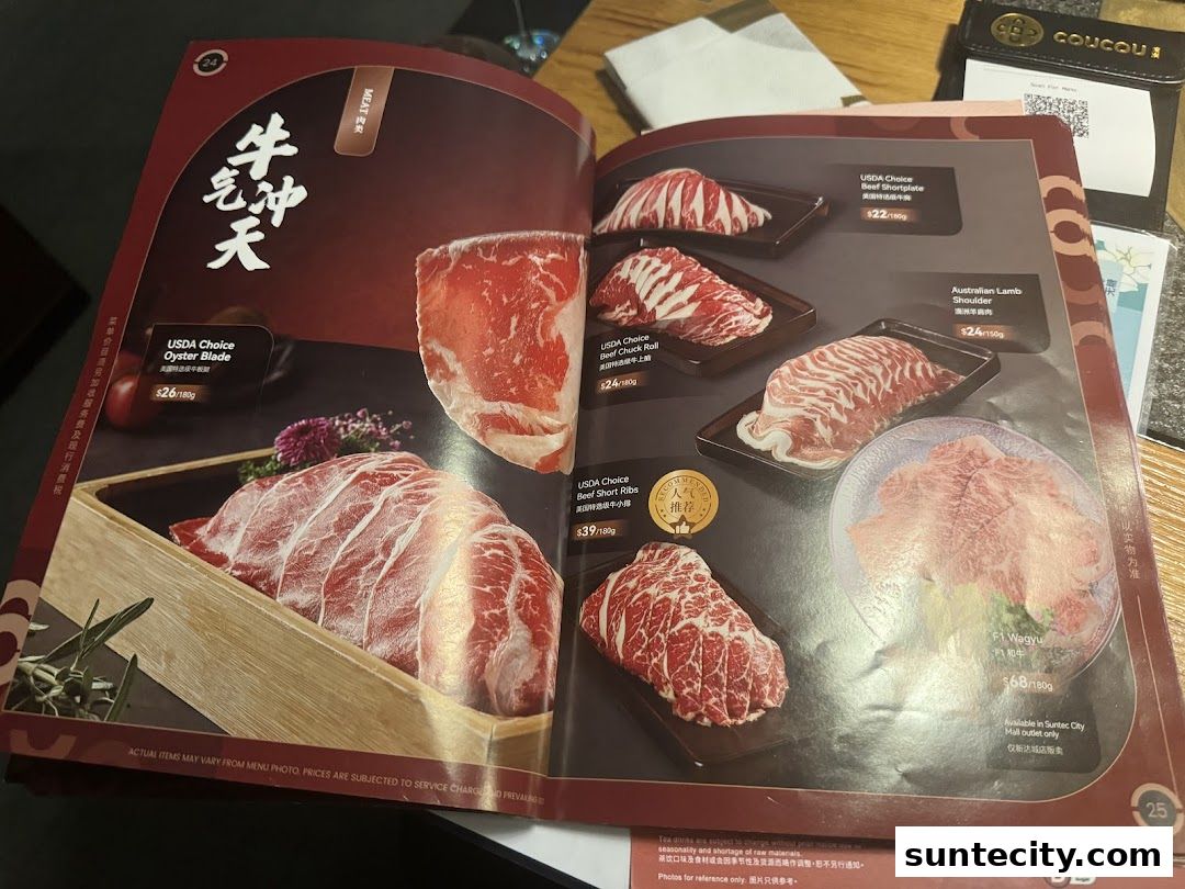 Menu page for Coucou HotpotBrew Tea Suntec City