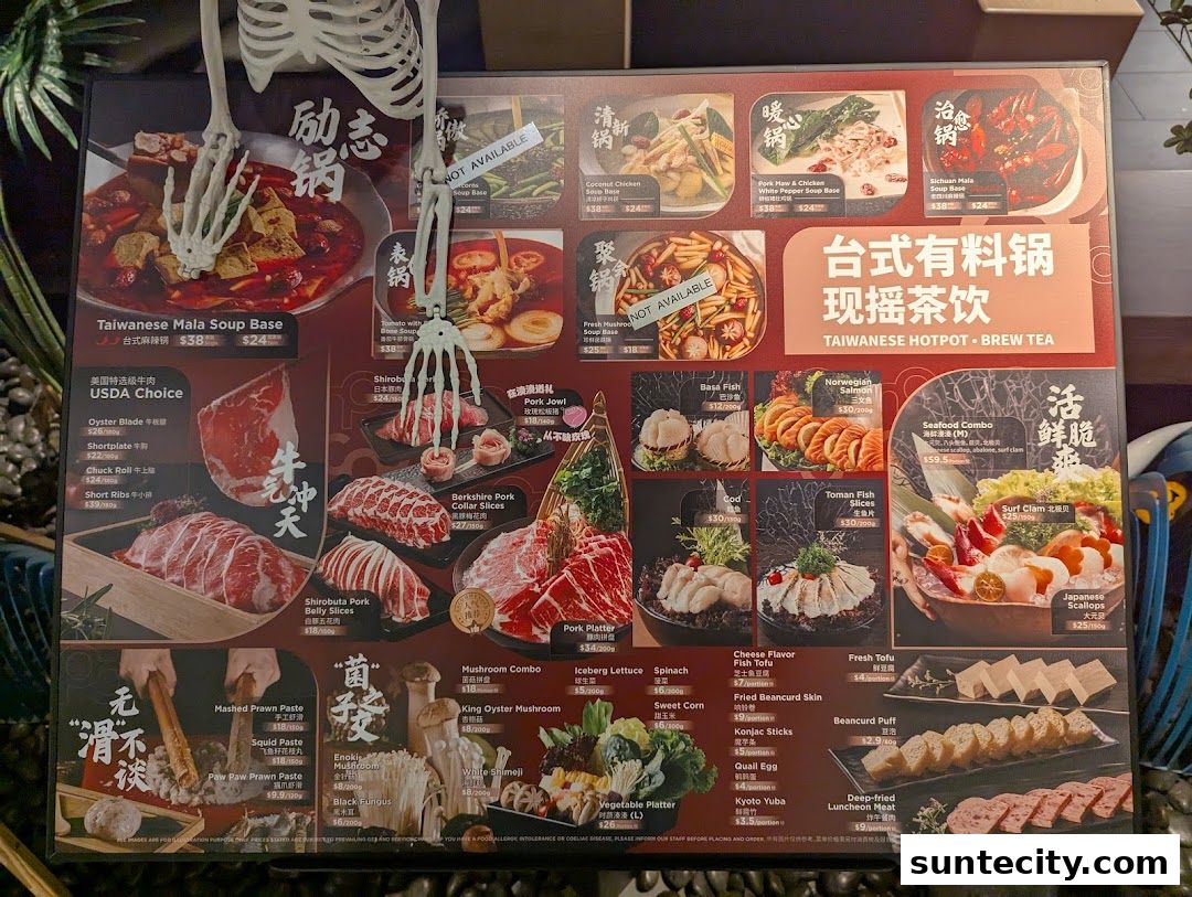 Menu page for Coucou HotpotBrew Tea Suntec City