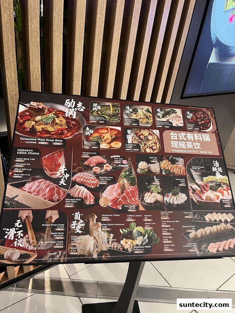 Menu page for Coucou HotpotBrew Tea Suntec City