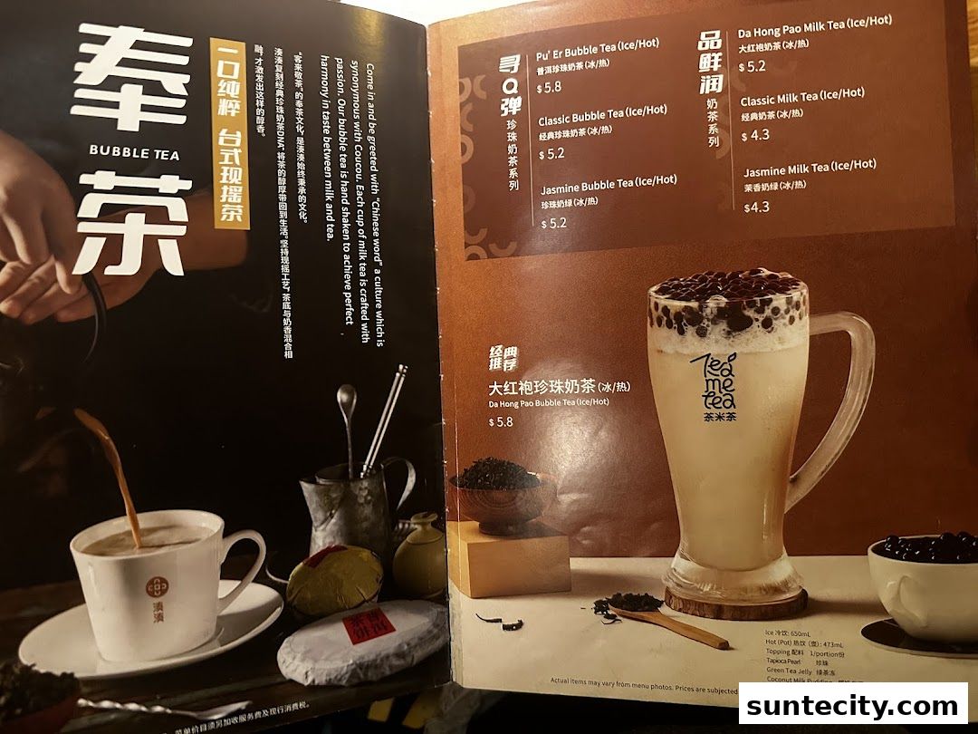 Menu page for Coucou HotpotBrew Tea Suntec City