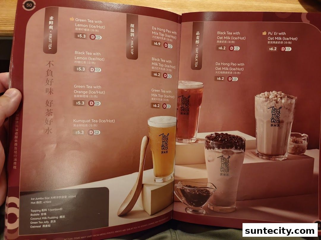 Menu page for Coucou HotpotBrew Tea Suntec City