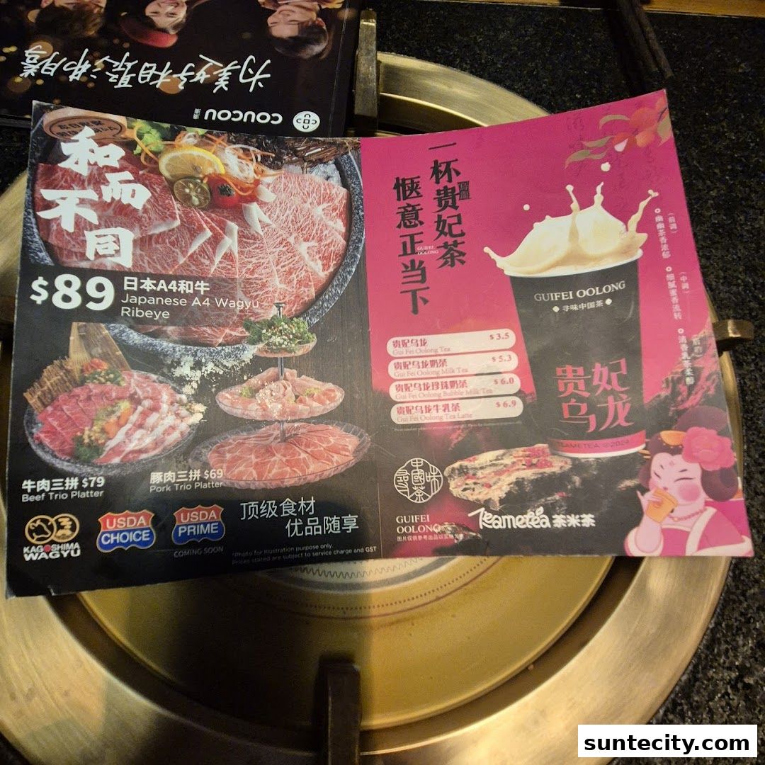 Menu page for Coucou HotpotBrew Tea Suntec City
