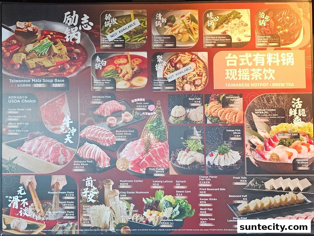 Menu page for Coucou HotpotBrew Tea Suntec City