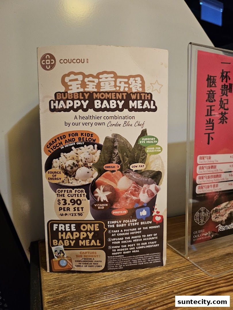 Menu page for Coucou HotpotBrew Tea Suntec City