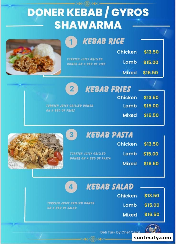 Menu page for Deli Turk by Chef Celal at Suntec City Mall