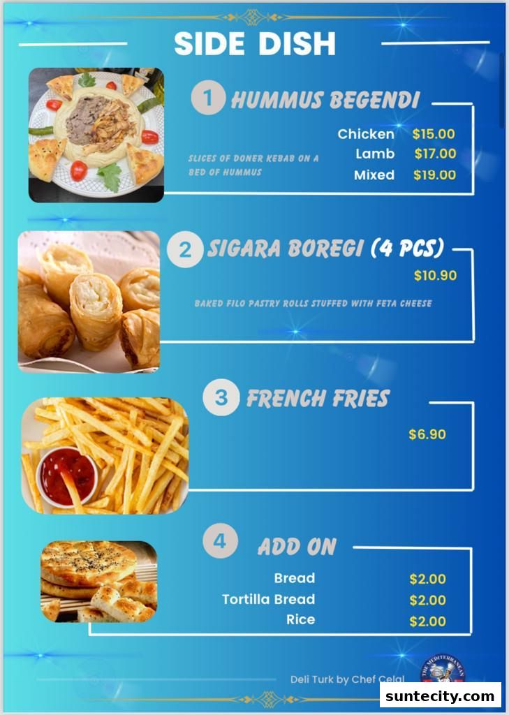 Menu page for Deli Turk by Chef Celal at Suntec City Mall