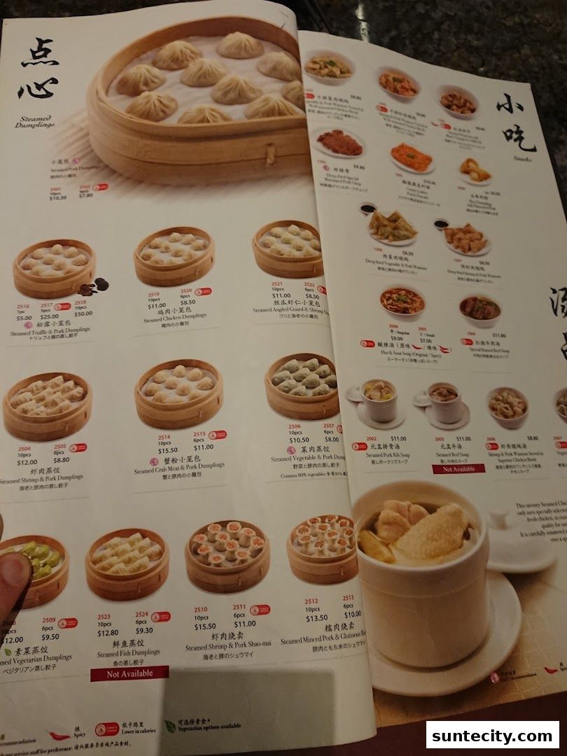 Menu page for Din Tai Fung  Suntec City