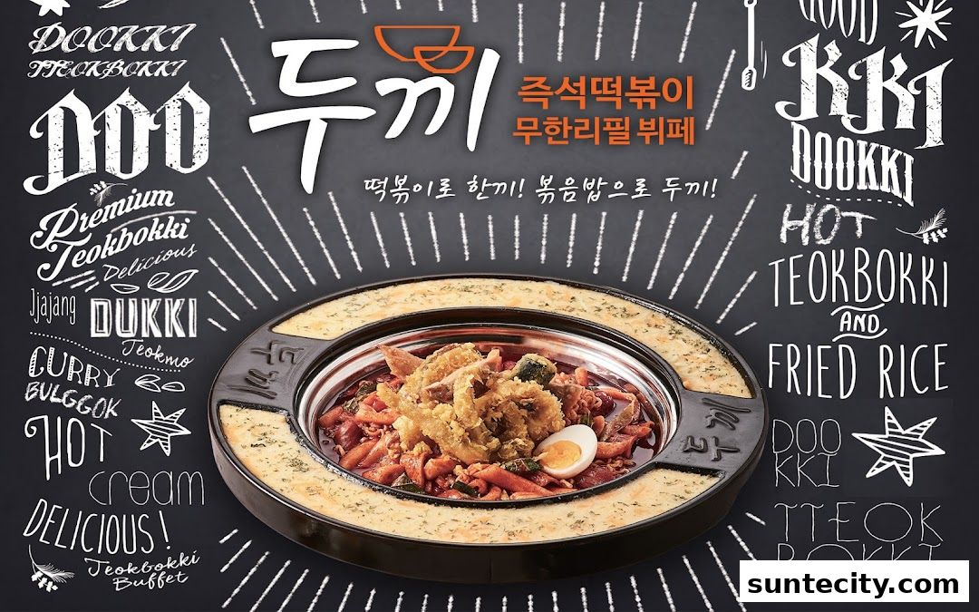 A close-up of a delicious-looking tteokbokki dish with fried toppings and a boiled egg.