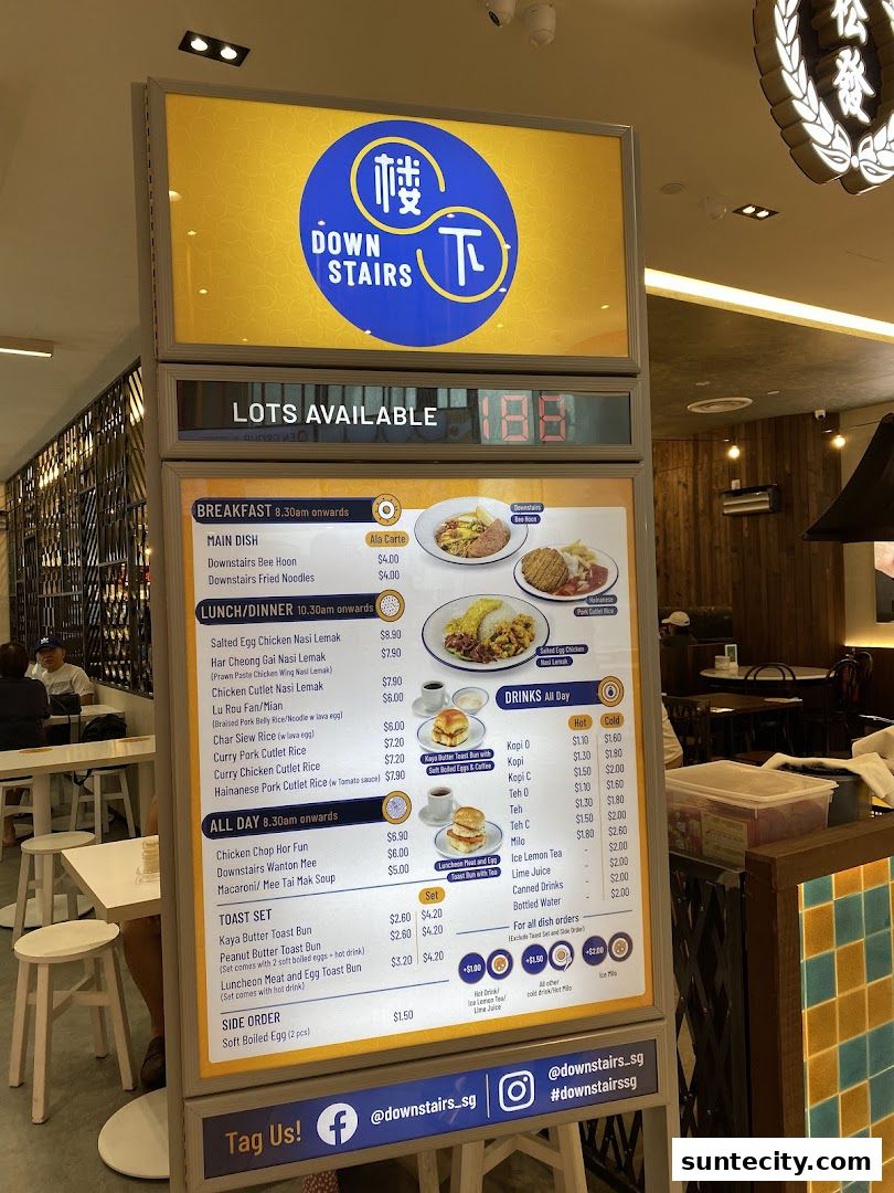 Menu page for Downstairs - Suntec City