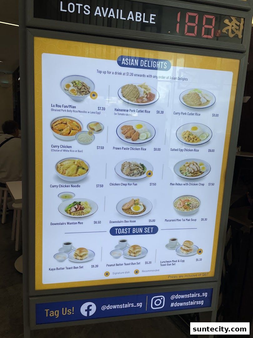 Menu page for Downstairs - Suntec City