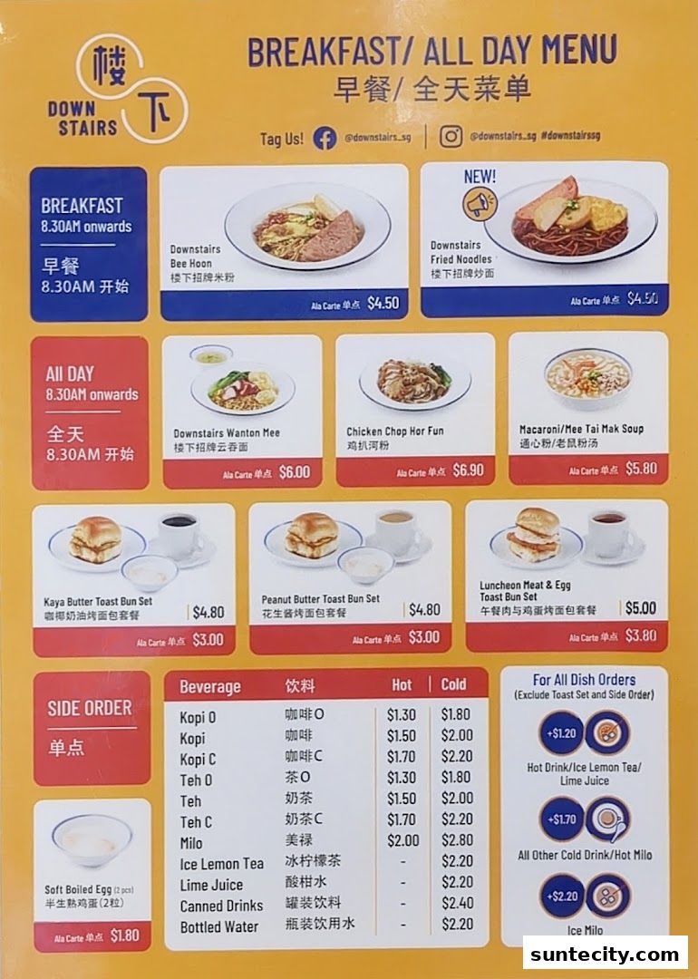 Menu page for Downstairs - Suntec City