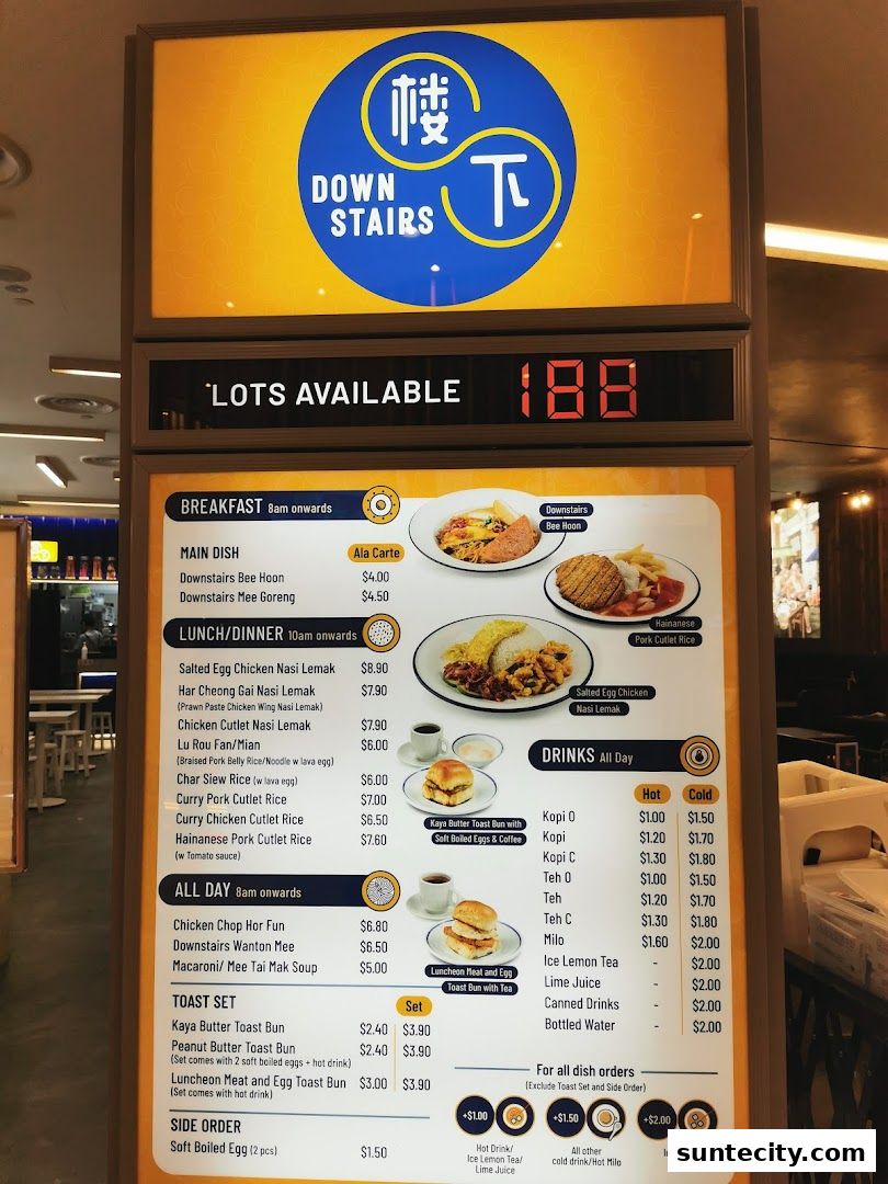 Menu page for Downstairs - Suntec City