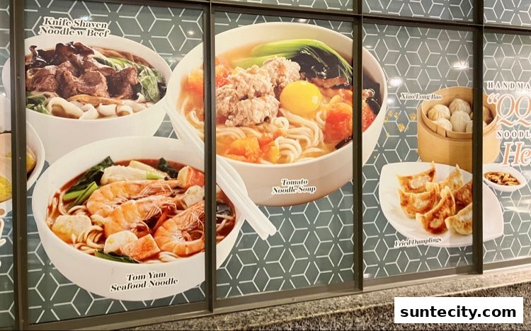A display of various delicious noodle dishes and dumplings from Food Republic.