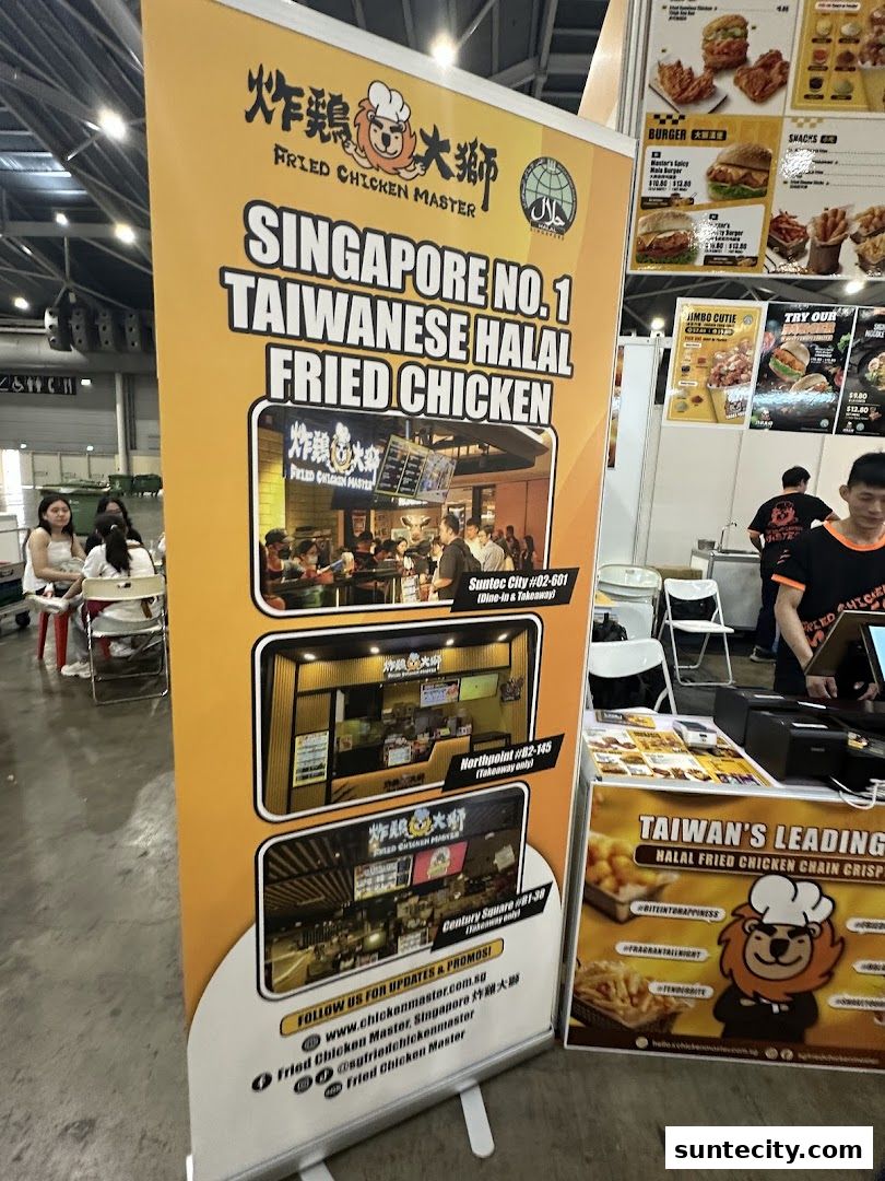 A promotional banner for Fried Chicken Master, highlighting their Taiwanese Halal Fried Chicken.