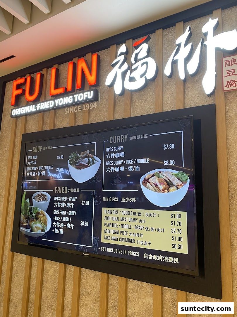 Menu page for FU LIN Yong Tau Foo