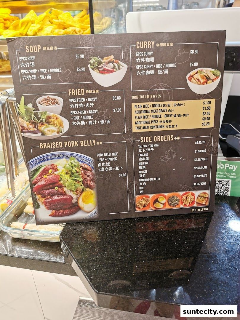 Menu page for FU LIN Yong Tau Foo