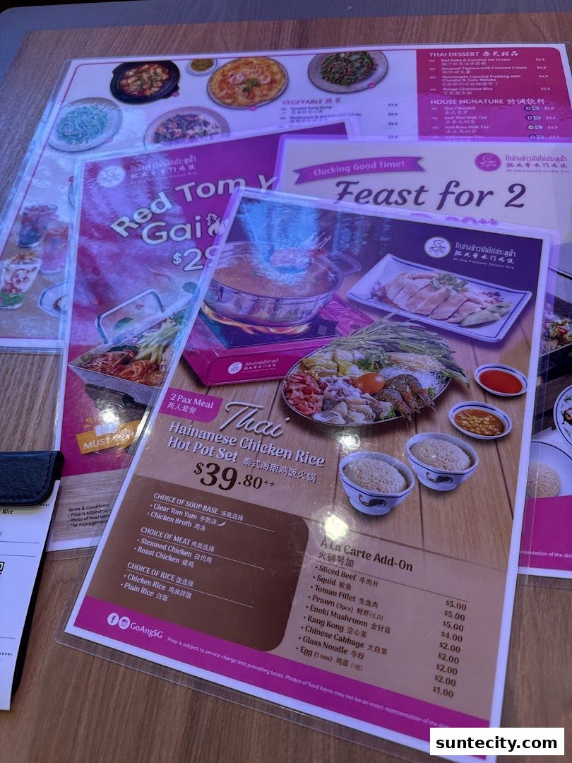 Menu page for Go-Ang Pratunam Chicken Rice Suntec City