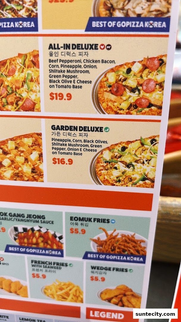 Menu page for GOPIZZA Suntec City