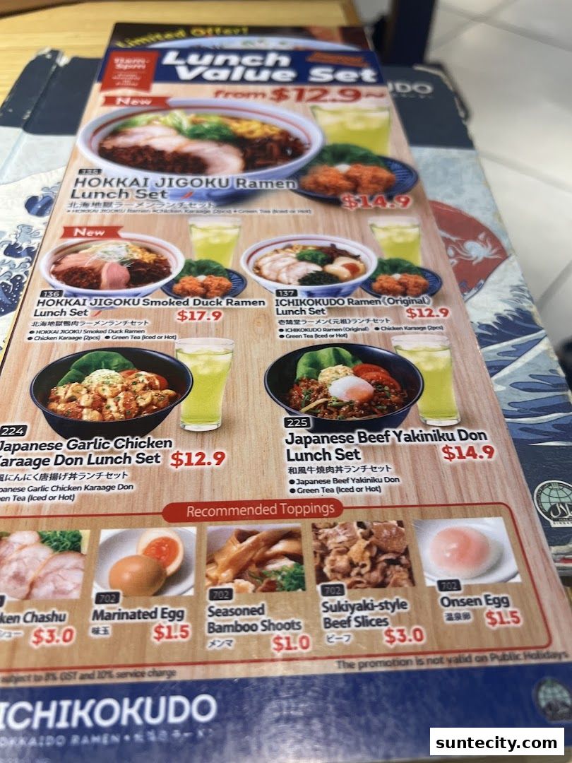 Menu page for Ichikokudo Hokkaido Ramen
