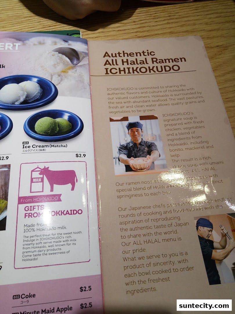 Menu page for Ichikokudo Hokkaido Ramen