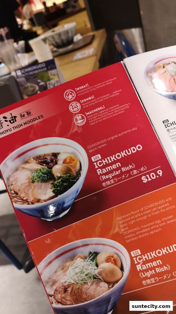 Menu page for Ichikokudo Hokkaido Ramen