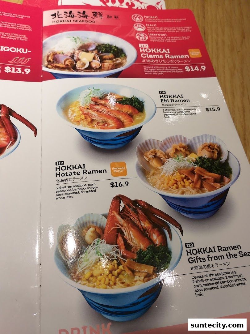 Menu page for Ichikokudo Hokkaido Ramen