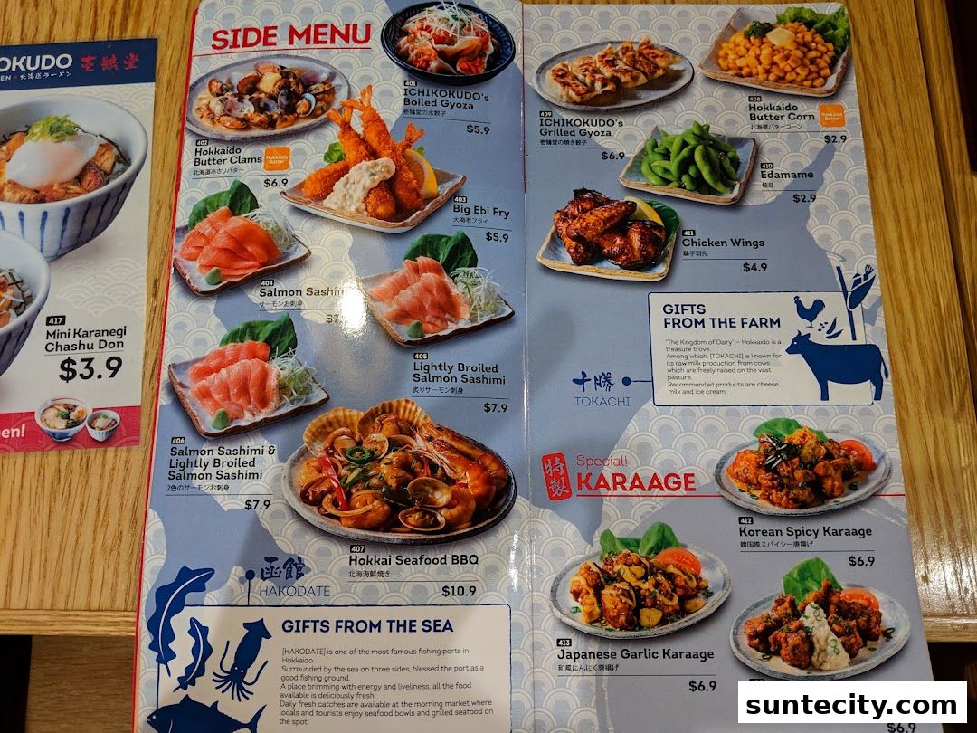 Menu page for Ichikokudo Hokkaido Ramen