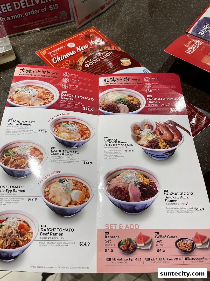 Menu page for Ichikokudo Hokkaido Ramen