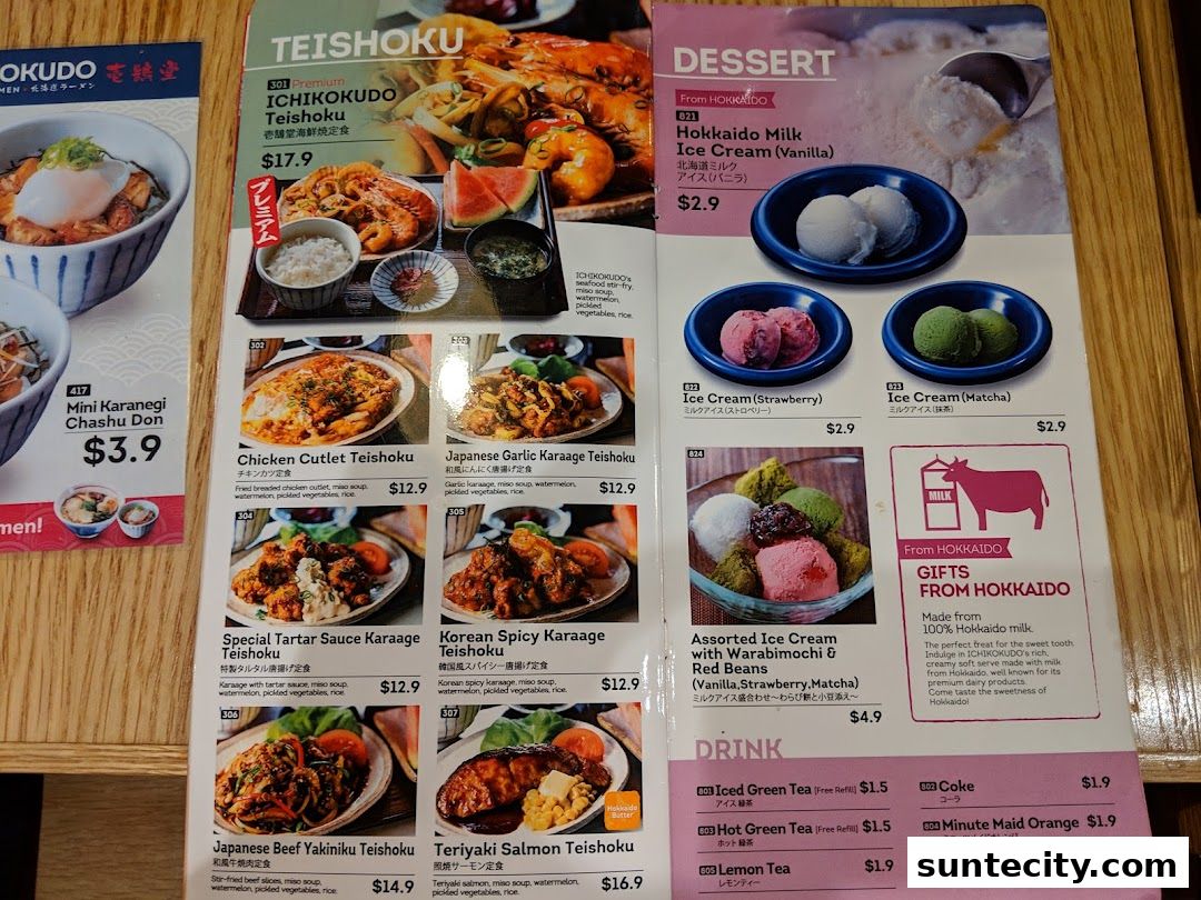 Menu page for Ichikokudo Hokkaido Ramen
