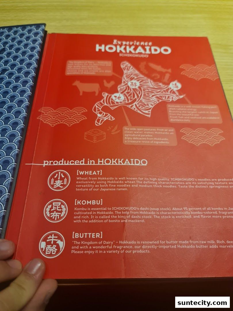 Menu page for Ichikokudo Hokkaido Ramen
