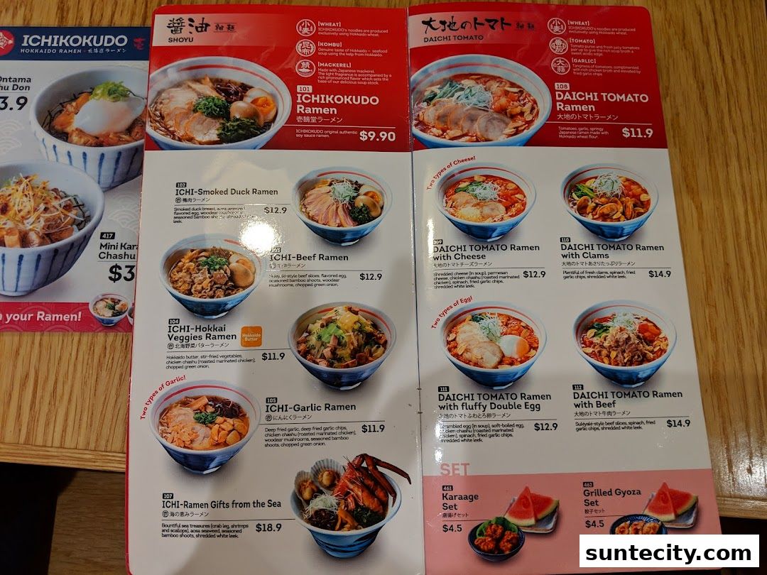 Menu page for Ichikokudo Hokkaido Ramen